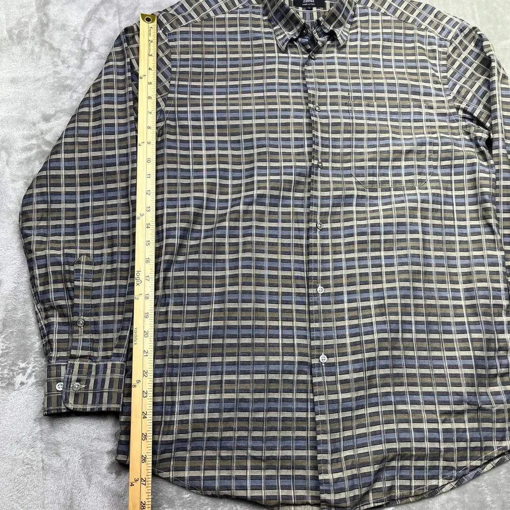 Lot of 2 Zanella Button-Up Shirt Plaid Striped‎ Long Sleeve Made in Italy L Boho